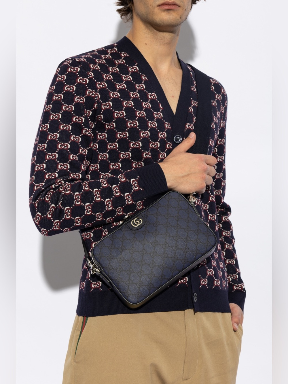 Gucci Ophidia Zip Wristlet Shoulder Bag GG Coated Canvas